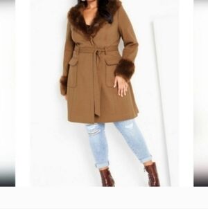 NWT CITY CHIC Make Me Blush Coat - caramel 24